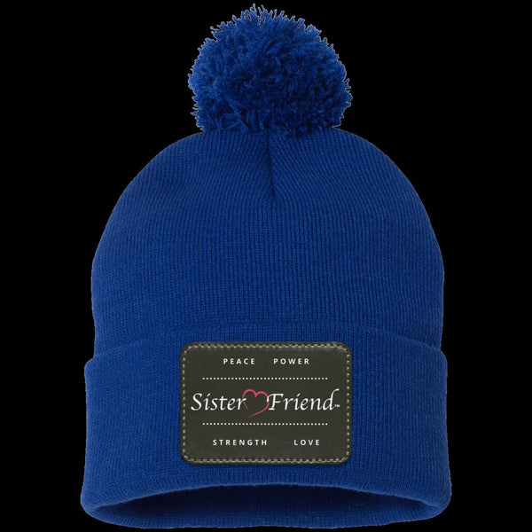 Sister Friend Motto  Pom Pom Knit Cap