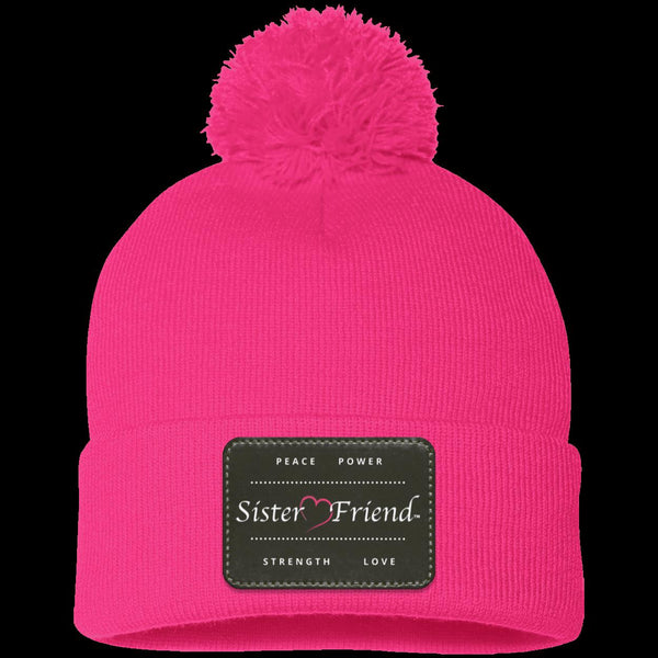 Sister Friend Motto  Pom Pom Knit Cap