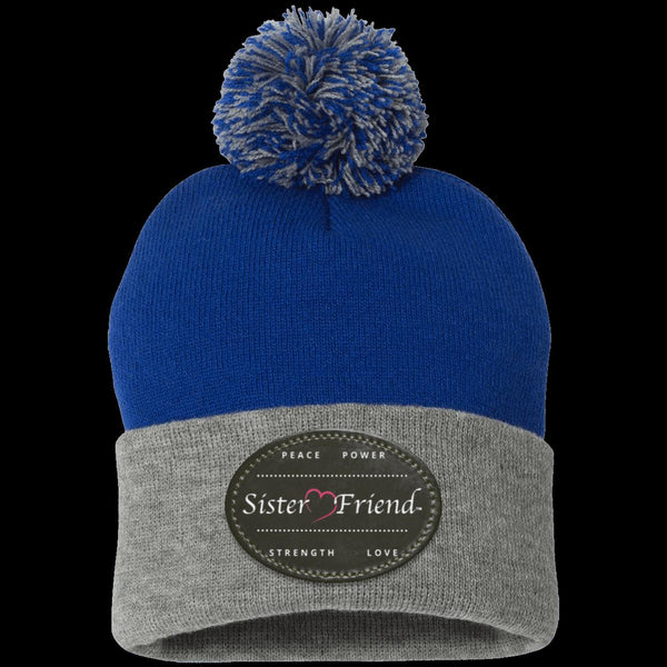 Sister Friend Motto  Pom Pom Knit Cap