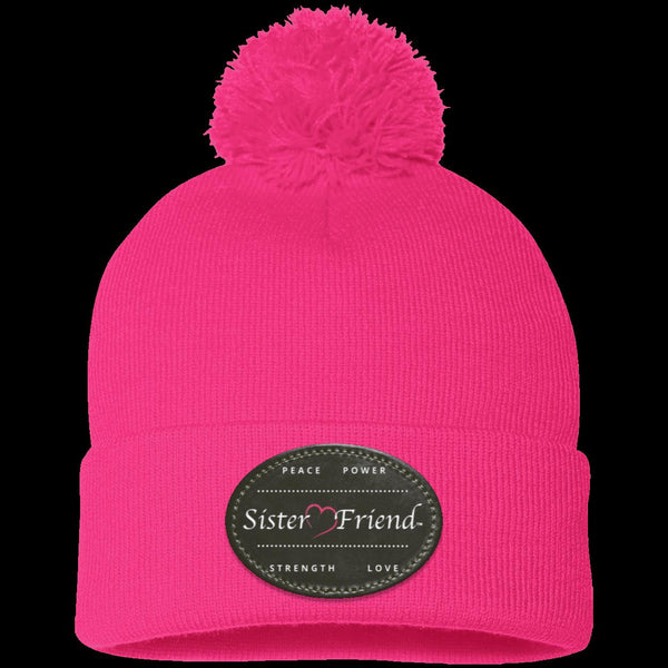 Sister Friend Motto  Pom Pom Knit Cap