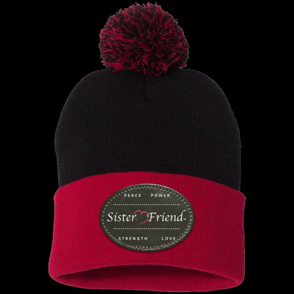 Sister Friend Motto  Pom Pom Knit Cap