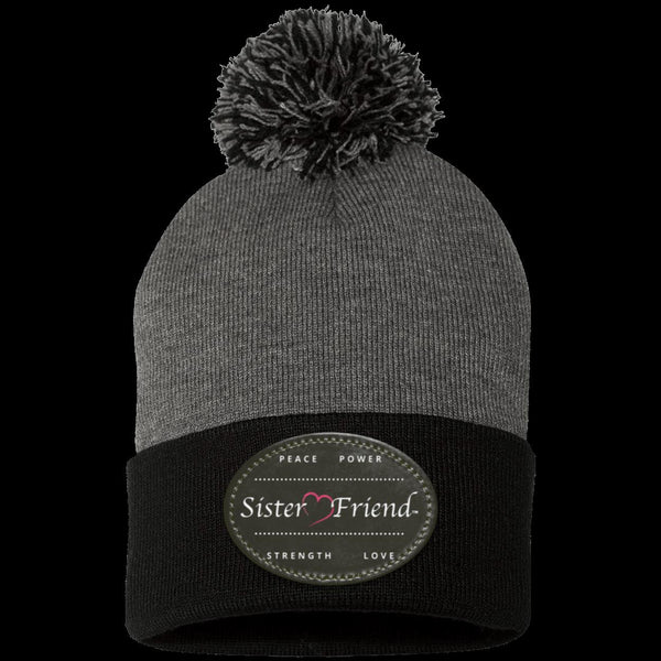 Sister Friend Motto  Pom Pom Knit Cap