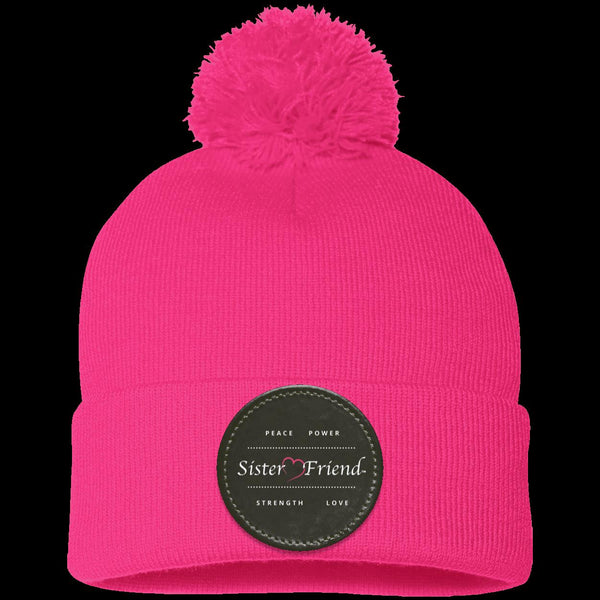 Sister Friend Motto  Pom Pom Knit Cap