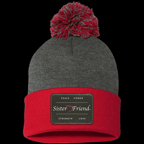 Sister Friend Motto  Pom Pom Knit Cap