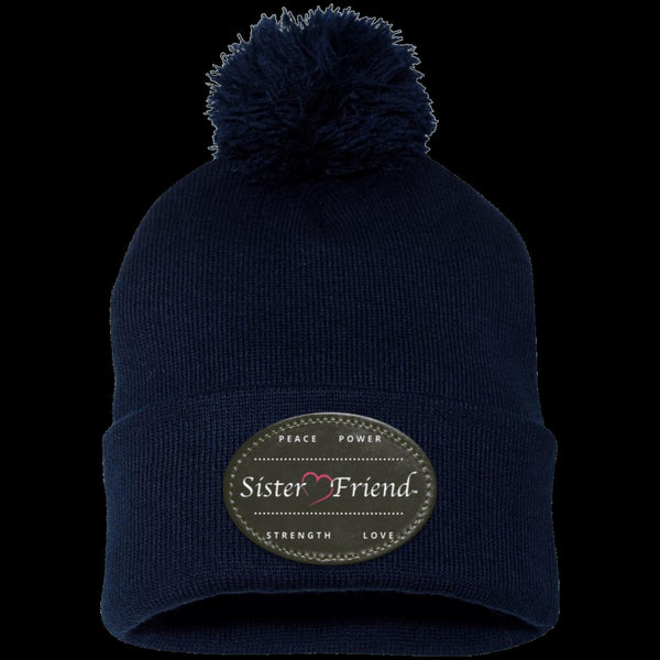 Sister Friend Motto  Pom Pom Knit Cap