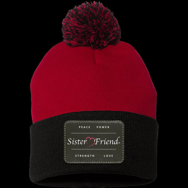 Sister Friend Motto  Pom Pom Knit Cap